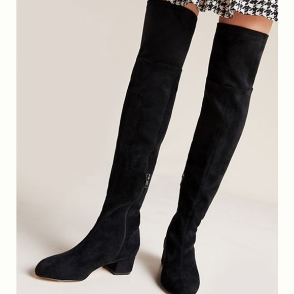 Anthropologie Black Suede Over-The-Knee Boots 1.5” Block Heel Sz 6 Witchy Office - Picture 2 of 16